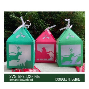 Santa Sleigh and Reindeer Lantern SVG file, Digital file for Cricut and Silhouette, Christmas Paper Cut File, Paper 3D Lantern, Cricut SVG