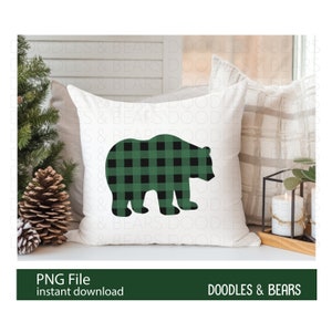 Bear Green Buffalo Plaid PNG, Digital file for Sublimation, Bear Silhouette Green and Black Buffalo Plaid PNG, Rustic North Woods Christmas