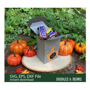 Halloween Raccoon Favor Treat Box - This Favor Treat Box has a cute gray raccoon with gray and white mask holding an orange bag with jack-o-lantern for trick-or-treating. Digital download SVG cut file for use with Cricut or Silhouette machines.