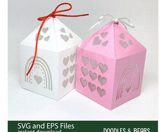 Valentine's Day Cute Rainbows and Hearts Lantern SVG , Valentine Paper Lantern, Wedding, SVG Paper Cut File, 3D Lantern template for Cricut