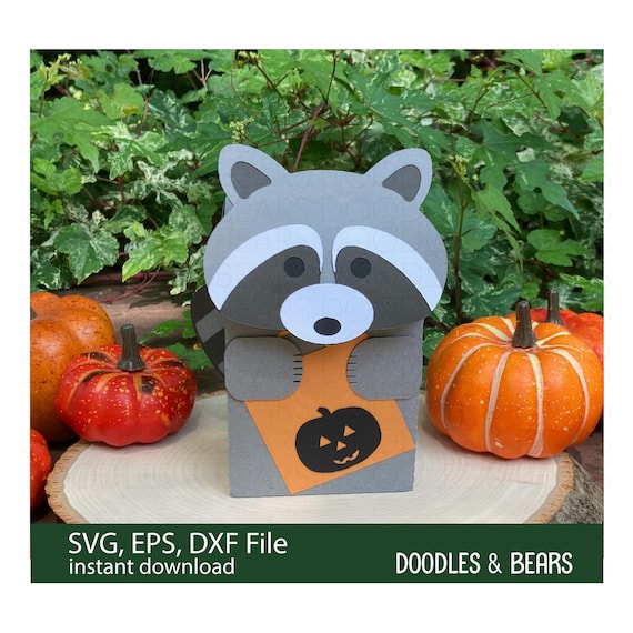 Halloween Treat Box SVG, Halloween Raccoon Treat Box, Halloween Gift Box, Halloween Party Favor SVG, Halloween Classroom, Candy Box SVG