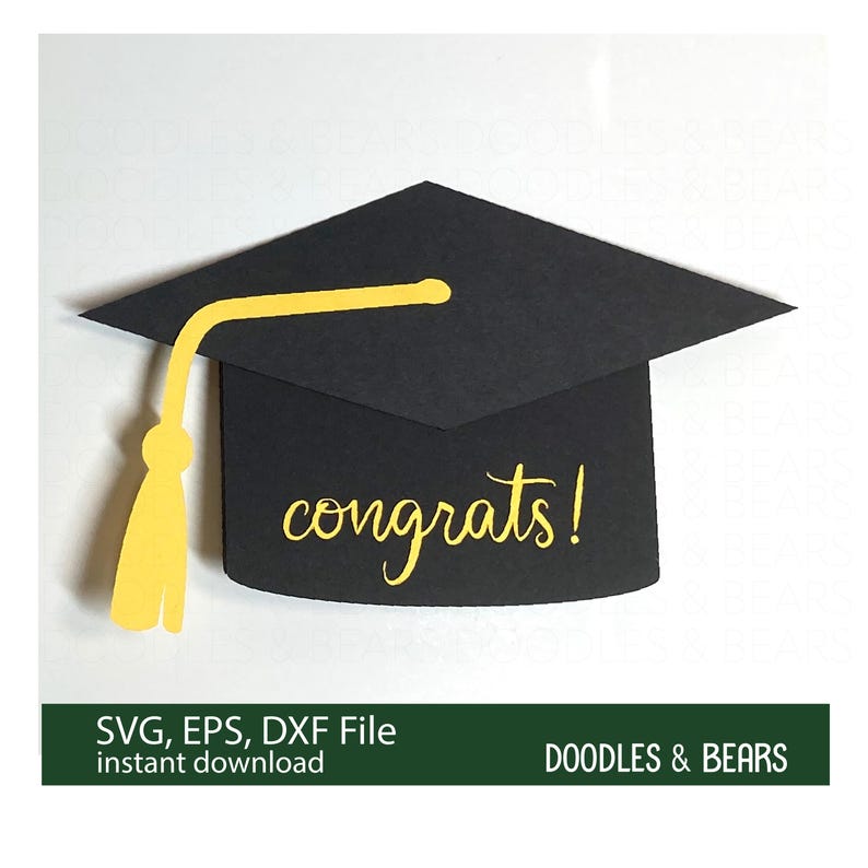 Graduation Gift Card Holder SVG - A graduation cap with tassel and congrats make the front of this gift card holder. This design is an envelope that holds a gift card securely when closed. For use with a Cricut or Silhouette cutting machine.  Digital download SVG, EPS.