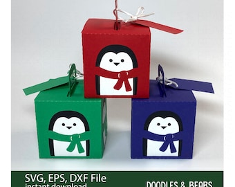 Penguin Gift Box SVG: Christmas Treat Box Template (Digital Download)