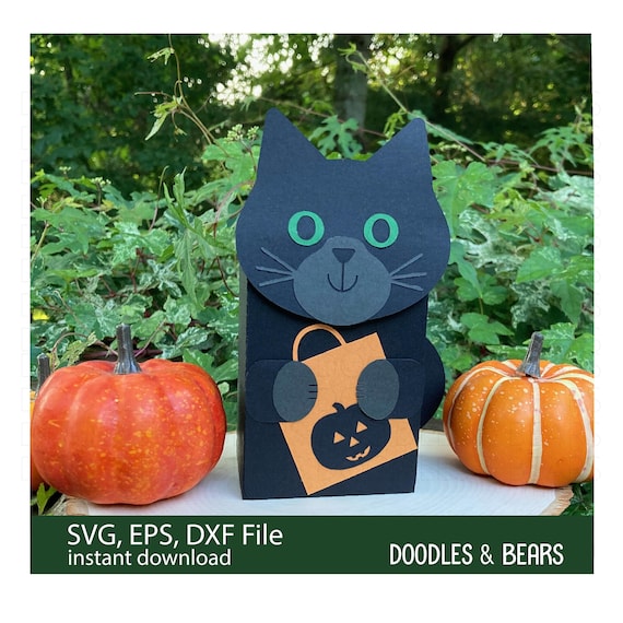 Halloween Black Cat Treat Box, Halloween Gift Box, Halloween Treat Box SVG, Halloween Party Favor SVG, Classroom Halloween, Candy Box SVG