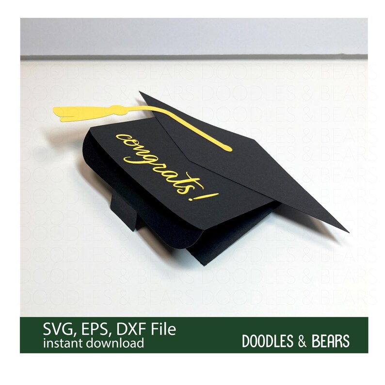 Graduation Gift Card Holder SVG - A graduation cap with tassel and congrats make the front of this gift card holder. This design is an envelope that holds a gift card securely when closed. For use with a Cricut or Silhouette cutting machine.  Digital download SVG, EPS.