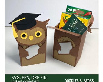 Graduation Party Favor Box SVG for Kindergarten or Preschool Graduation, Owl Graduation Gift Box (Digital Download)