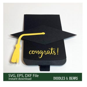 Graduation Gift Card Holder SVG - A graduation cap with tassel and congrats make the front of this gift card holder. This design is an envelope that holds a gift card securely when closed. For use with a Cricut or Silhouette cutting machine.  Digital download SVG, EPS.