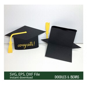 Graduation Gift Card Holder SVG - A graduation cap with tassel and congrats make the front of this gift card holder. This design is an envelope that holds a gift card securely when closed. For use with a Cricut or Silhouette cutting machine.  Digital download SVG, EPS.