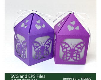 Niedliche Valentinstag Schmetterling Laterne SVG EPS, digitale Dateien Cricut oder Silhouette, Valentinstag Papierschnitt Datei 3D Laterne, Papierlaterne