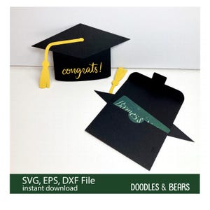 Graduation Gift Card Holder SVG - A graduation cap with tassel and congrats make the front of this gift card holder. This design is an envelope that holds a gift card securely when closed. For use with a Cricut or Silhouette cutting machine.  Digital download SVG, EPS.