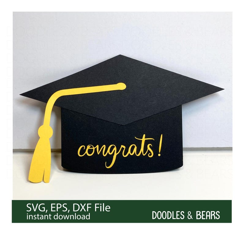 Graduation Gift Card Holder SVG - A graduation cap with tassel and congrats make the front of this gift card holder. This design is an envelope that holds a gift card securely when closed. For use with a Cricut or Silhouette cutting machine.  Digital download SVG, EPS.