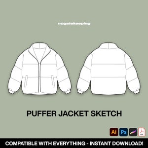 Streetwear Winter Oversized Puffer Jacket Fashion Sketch Mockup Template Vector Tech Pack Photoshop Illustrator ProCreate Instant Download