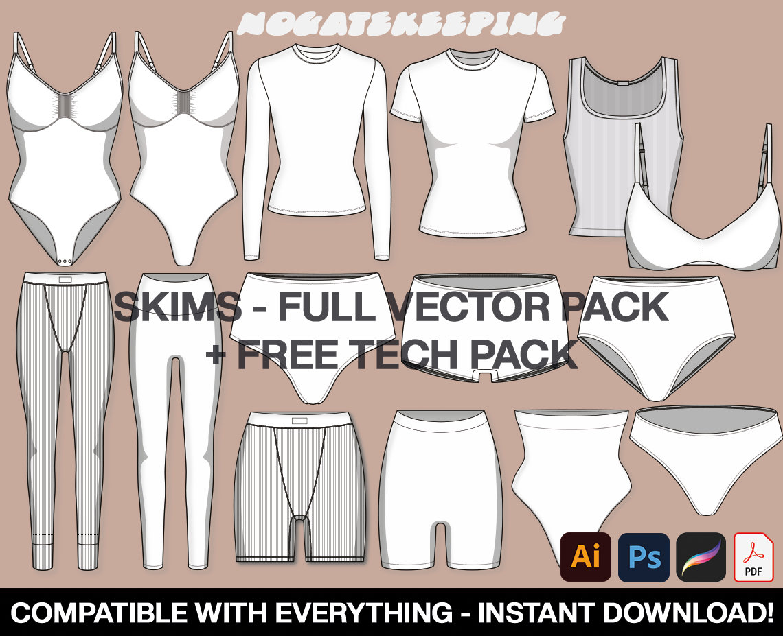 Womens Underwear Fashion Flat Templates / Technical Drawings / Fashion CAD  Designs for Adobe Illustrator / Fashion Flat Sketch 