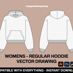 Fashion Clothing Streetwear Loungewear Womens Regular Hoodie Sketch Vector Drawing Mock Up Template Instant Download Illustrator ProCreate