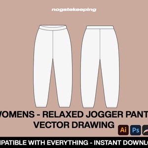 Fashion Clothing Streetwear Women Jogger Pants Loungewear Sketch Vector Drawing Mock Up Template Instant Download Illustrator ProCreate