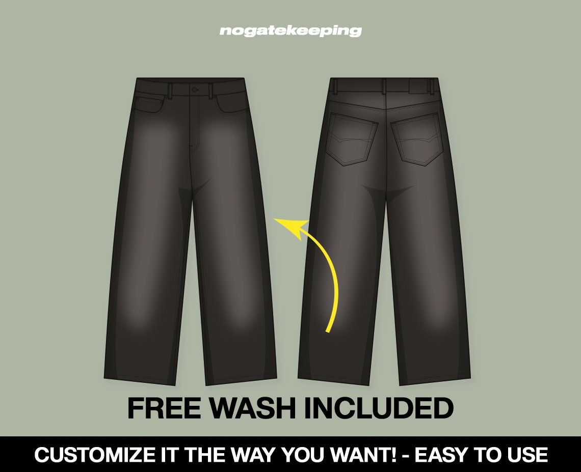 Streetwear Baggy Oversized Denim Jeans Fashion Sketch Mockup Template ...