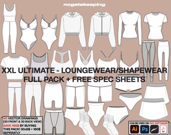 Fashion Clothing Streetwear XXL Yogawear Shapewear Loungewear Full Pack Sketch Vector Drawing Mock Up Template Instant Download + Spec Sheet