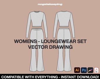 Fashion Clothing Streetwear Loungewear Set Shapewear Loungewear Underwear Sketch Vector Drawing Mock Up Template Instant Download