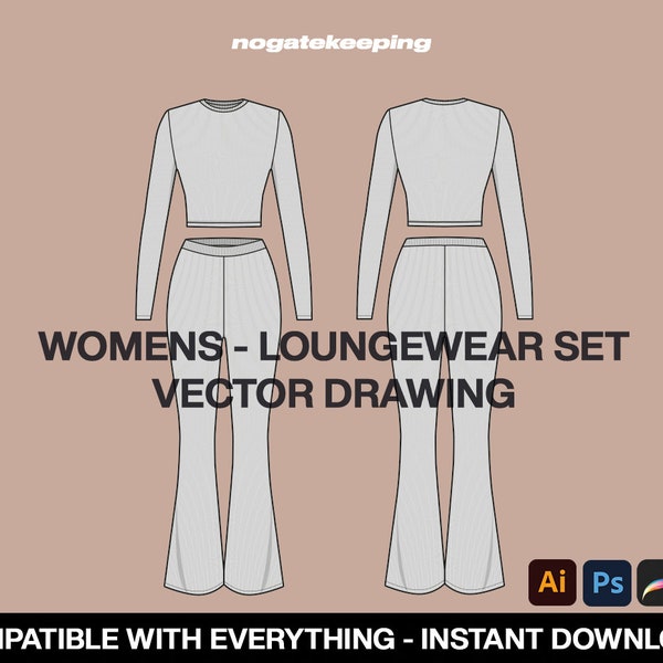 Fashion Clothing Streetwear Loungewear Set Shapewear Loungewear Underwear Sketch Vector Drawing Mock Up Template Instant Download