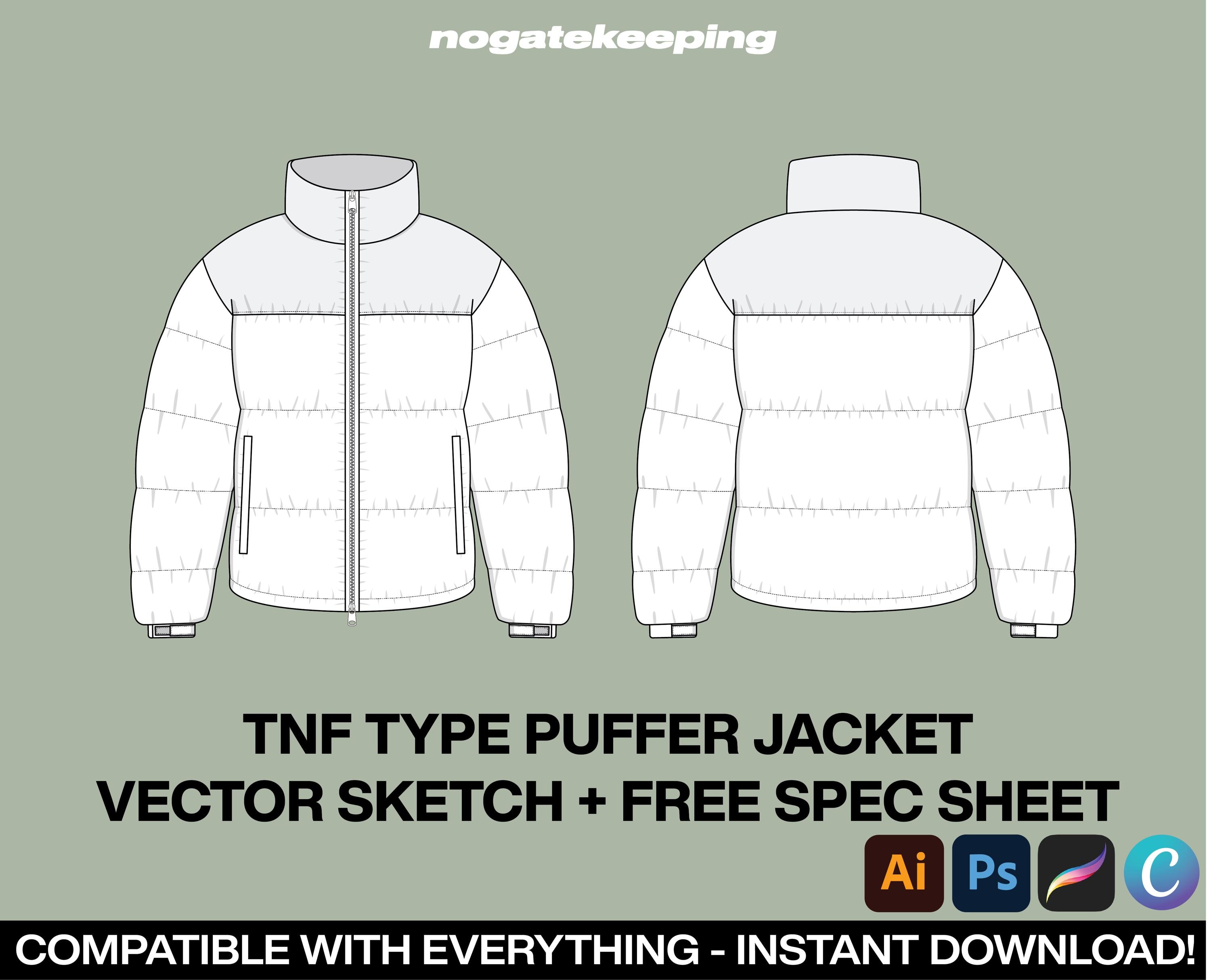 Streetwear Outerwear Baggy TNF Type Puffer Jacket Fashion Sketch