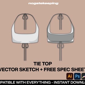 Women&#39;s Fashion Streetwear Loungewear Swimwear Beachwear Tie Top Sketch Vector Drawing Mock Up Template + Free Spec Sheet