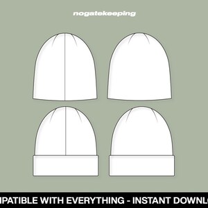 May include: Four white beanie hats, two with a fold-over brim and two without, shown against a light green background.  The text "nogatekeeping" is at the top of the image.  The text "COMPATIBLE WITH EVERYTHING - INSTANT DOWNLOAD!" is at the bottom of the image.
