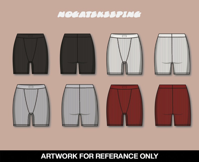 Puede incluir: Ocho pares de pantalones cortos de canal&eacute; en diferentes colores, incluyendo negro, blanco, gris y rojo. Los pantalones cortos son todos del mismo estilo, con una cintura y un ajuste holgado.