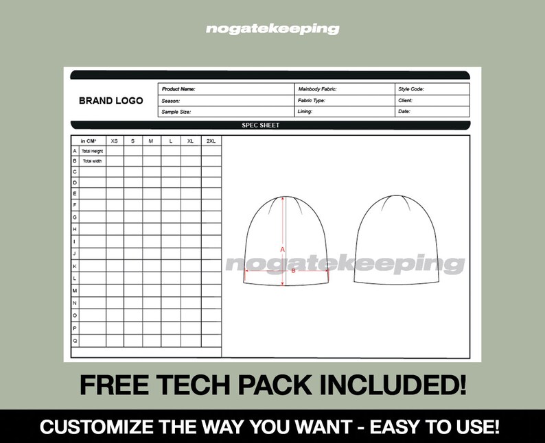 Streetwear Beanie Hat Pack Fashion Sketch Vector Mock Up Template + Free Vector Tech Pack Instant Download Photoshop Illustrator ProCreate image 5