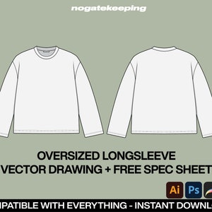 Clothing Fashion Streetwear Double Layered Oversized Longsleeve V2 Template Sketch Vector Mock Up + Free Spec Sheet Template Mock Up