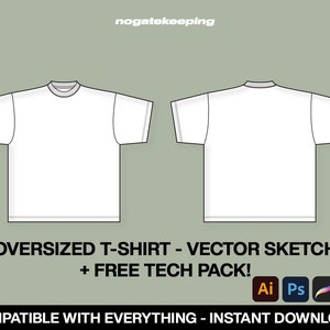 Streetwear Baggy Oversized T-Shirt Shirt Fashion Sketch Mockup Template Vector Tech Pack Photoshop Illustrator ProCreate Instant Download