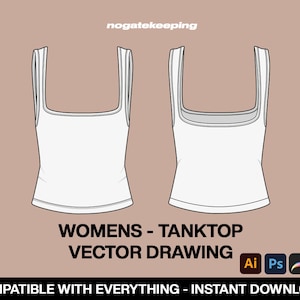 Ropa de moda Ropa de calle Loungewear Shapewear Tank Top Sketch Vector Dibujo Mock Up Plantilla Descarga instantánea Illustrator ProCreate