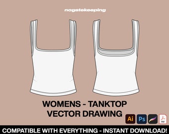 Fashion Clothing Streetwear Loungewear Shapewear Tank Top Sketch Vector Drawing Mock Up Template Instant Download Illustrator ProCreate