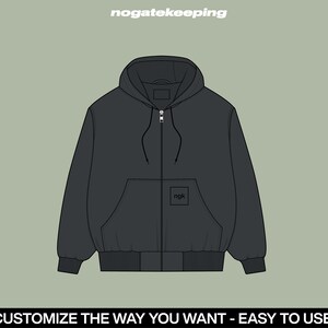 May include: A charcoal gray zip-up hoodie with a hood and front pockets. The hoodie features the text "nogatekeeping" at the top and "ngk" on the pocket. The bottom of the image reads "CUSTOMIZE THE WAY YOU WANT - EASY TO USE!"