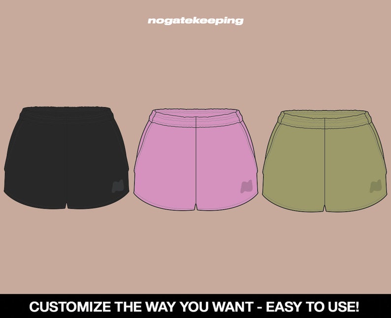 Puede incluir: Tres pares de pantalones cortos para mujer en negro, rosa y verde. Los pantalones cortos tienen una cintura con cord&oacute;n y un ajuste holgado. El texto "nogatekeeping" aparece en la parte superior de la imagen. El texto "CUSTOMIZE THE WAY YOU WANT - EASY TO USE!" aparece en la parte inferior de la imagen.