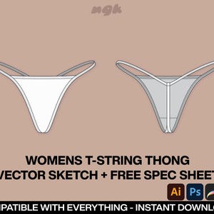Damen T-String Tanga Unterwäsche Loungewear Formwäsche Skizze Vektor Zeichnung MockUp Vorlage + Gratis Datenblatt Canva Illustrator