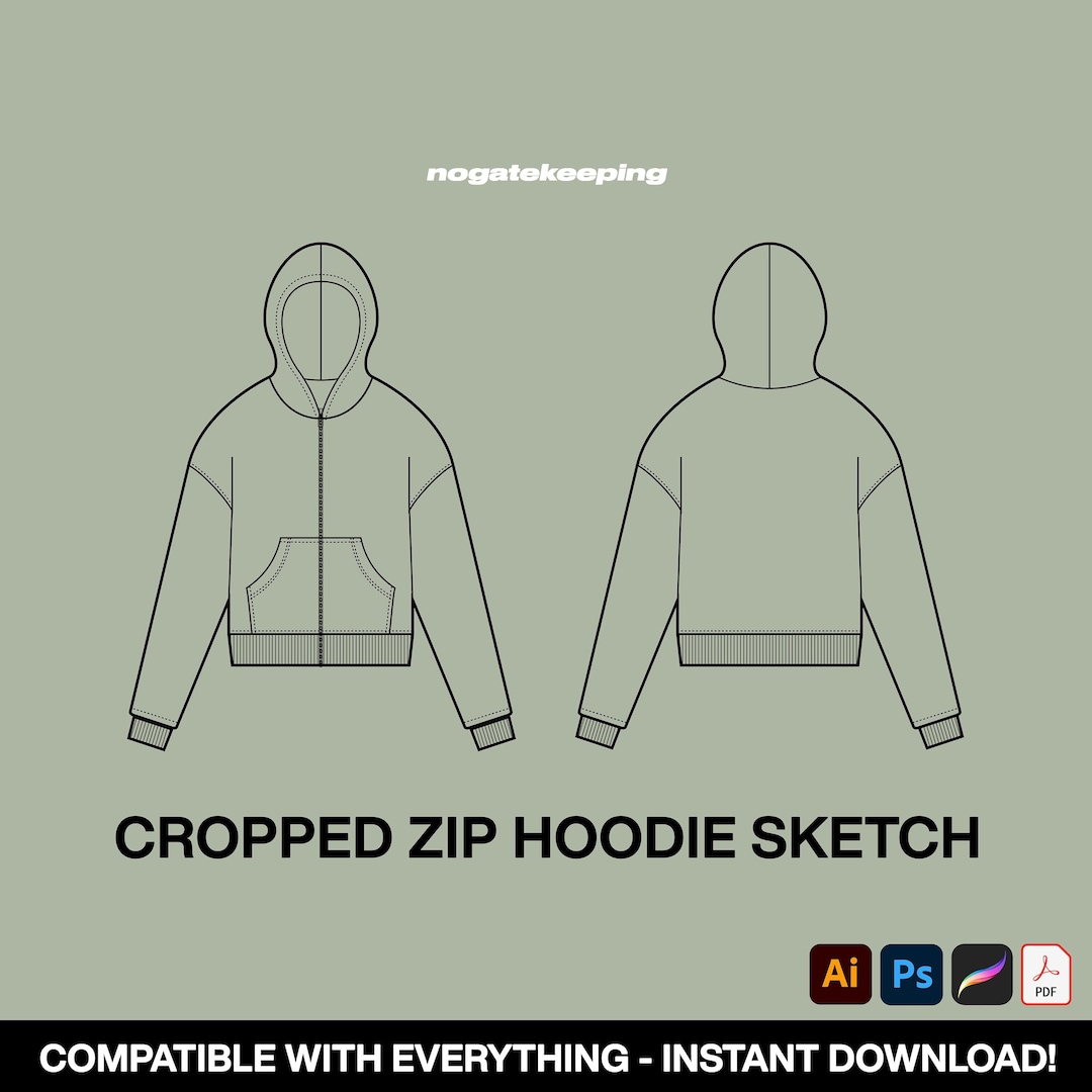 Streetwear Cropped Boxy Zip up Hoodie Fashion Sketch Template Etsy