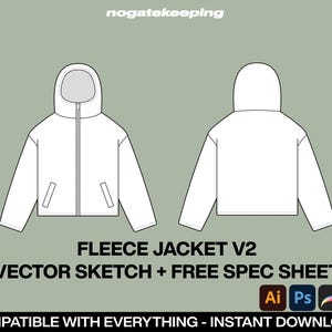 Streetwear Outerwear Oversized Fleece Jacket V2 Fashion Sketch Vector Drawing Mock Up Template + Free Spec Sheet ProCreate Canva Illustrator