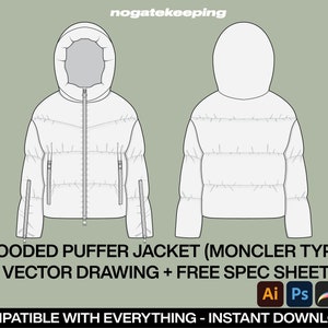 Fashion Streetwear Outerwear Puffer Jacket Fashion Sketch Vector Mock Up + Free Spec Sheet Template Mock Up Photoshop Illustrator ProCreate
