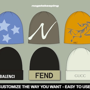 Streetwear Beanie Hat Pack Fashion Sketch Vector Mock Up Template + Free Vector Tech Pack Instant Download Photoshop Illustrator ProCreate image 3