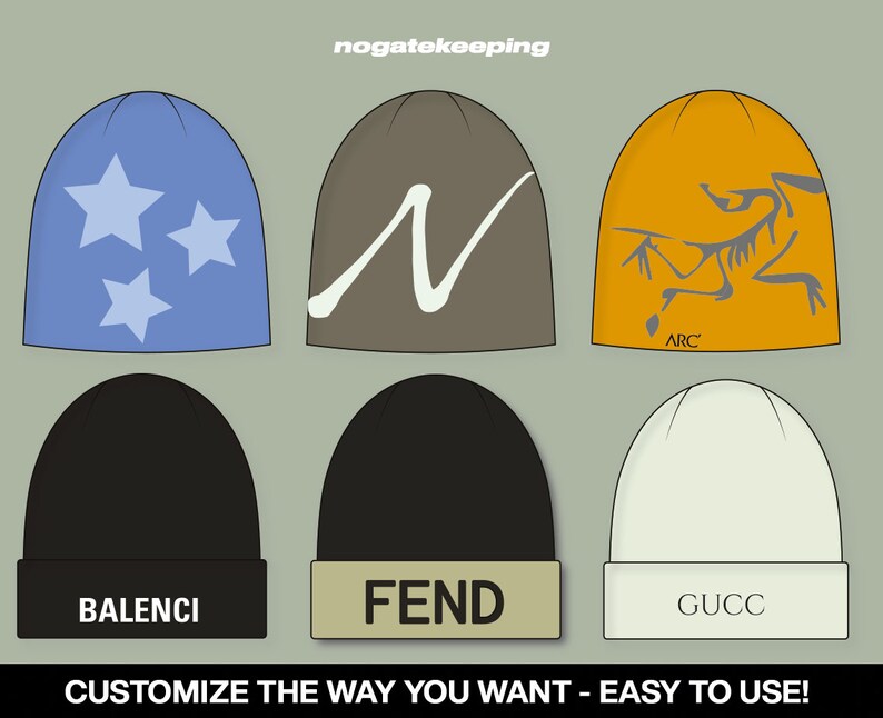 Streetwear Beanie Hat Pack Fashion Sketch Vector Mock Up Template + Free Vector Tech Pack Instant Download Photoshop Illustrator ProCreate image 3