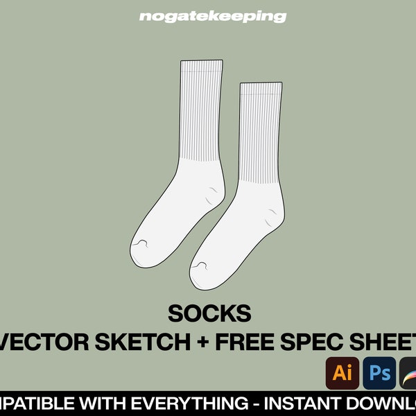 Fashion Streetwear Sneaker Socks Underwear Fashion Sketch Vector Mock Up + Free Spec Sheet Template Photoshop Canva Illustrator ProCreate