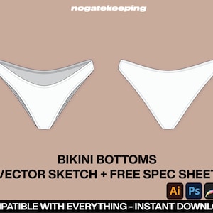Women's Fashion Loungewear Swimwear Beachwear Underwear Bikini Bottoms Sketch Vector Drawing Mock Up Template + Free Spec Sheet
