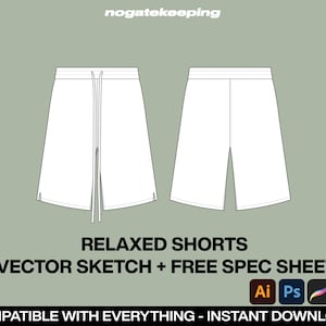Streetwearbroeken voor dames Relaxed shorts Schets vectortekening mock-up canva illustrator ProCreate + gratis specificatiebladsjabloon