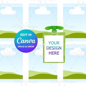 May include: A set of six printable labels for pouches of applesauce. The labels feature a blue sky with white clouds, green hills, and the text "GO GO APPLESAUCE". The labels are designed to be edited in Canva and include a drag and drop feature. The labels are also designed to be used with a pouch mockup.