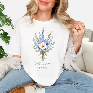 Comfort Colors® Blue Flower Bouquet Shirt, Flower Lover Shirt, Retro Floral Shirt, Flower Shirt, Plant Ladies  graphic tshirt