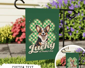 Personalized Corgi St. Patrick's Garden Flag,Corgi St. Patty's Coquette Outdoor Sign,Custom Pet Owner Gift,Dog Mom,Dog Lover,Funny Irish