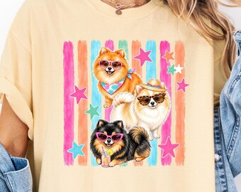 Preppy Summer Stripe Pomeranian  Shirt,Bright and Colorful Pomeranian Tee, Pomeranian Lover T-shirt Pomeranian Mom tShirt