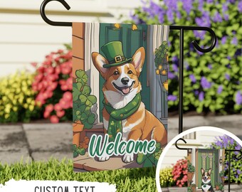 Personalized Corgi St. Patrick's Garden Flag,Corgi St. Patty's Coquette Outdoor Sign,Custom Pet Owner Gift,Dog Mom,Dog Lover,Funny Irish