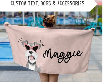Personalized Schnauzer Beach Towel,Custom Miniature Schnauzer Pool Towel,Schnauzer Owner Gift,Schnauzer Mom Gift,Mini Schnauzer Dad Gift