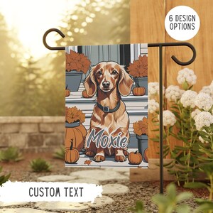 Personalized Dachshund Halloween Garden Flag Custom Dog Flags Doxie Owner Gift With Name Dog Mom Present Fall Decor Autumn Decorations Yard